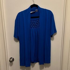 Blue Short Sleeve Cardigan with Beaded Detail